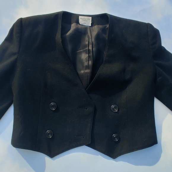 Vintage Black Wool Cropped Blazer - Picture 3 of 4